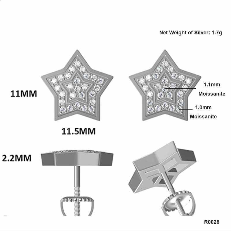 Star Shape Moissanite Stud Earring