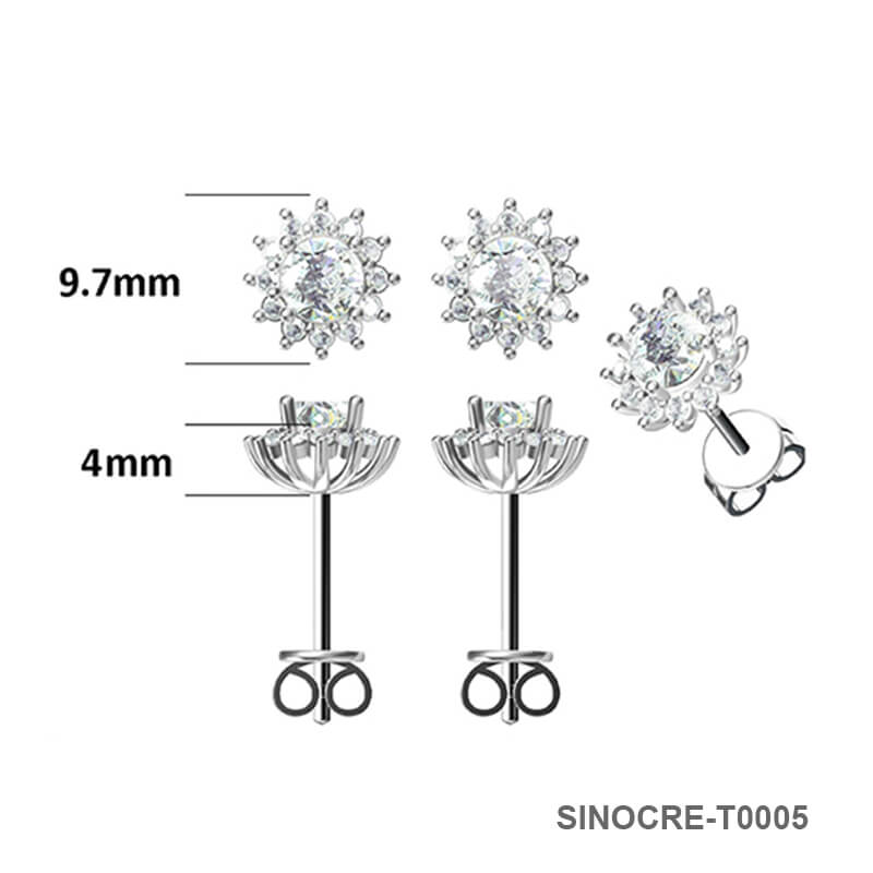 Sunflower Design Round Cut Moissanite Stud Earring