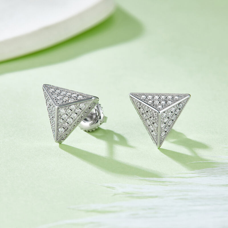 Triangular Pyramid Design Moissanite Stud Earring