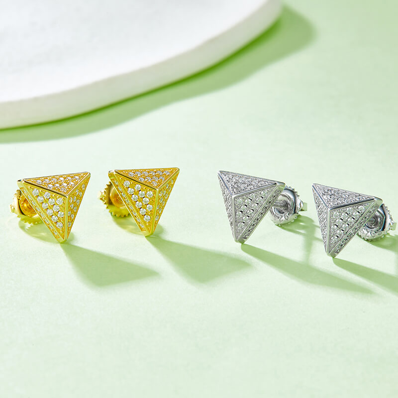 Triangular Pyramid Design Moissanite Stud Earring