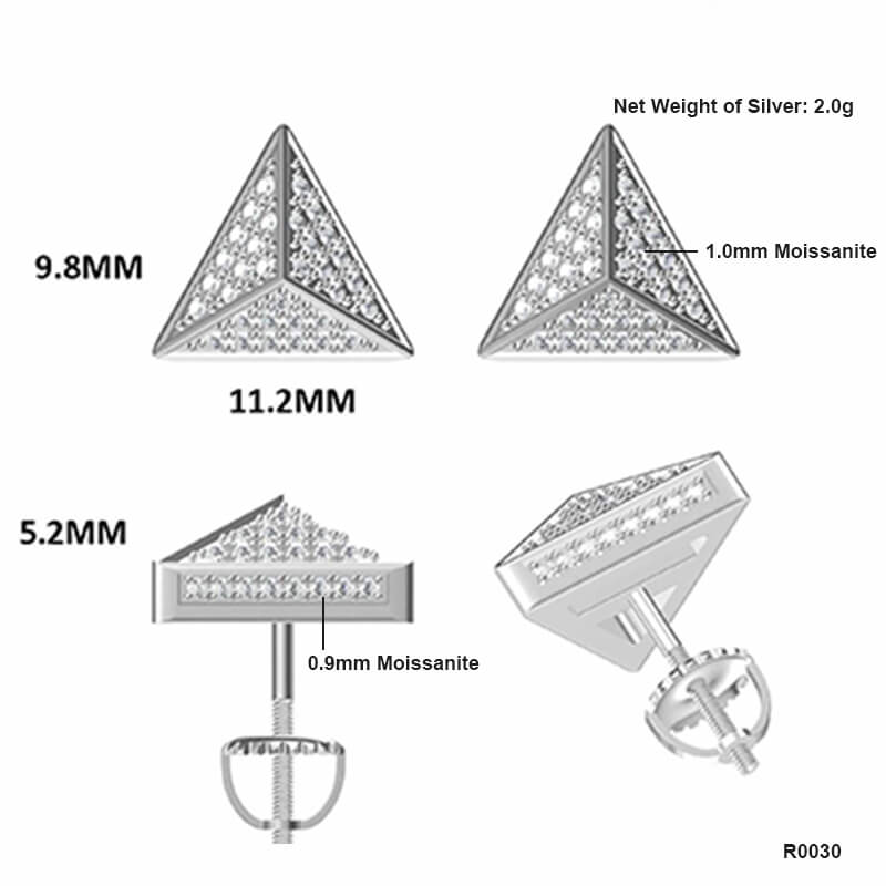 Triangular Pyramid Design Moissanite Stud Earring