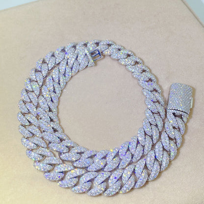 12mm Moissanite Cuban Link Necklace with  full diamonds