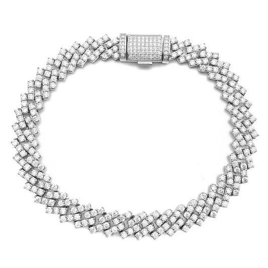 13mm Moissanite Jewellery Cuban Bracelet One Row 3 Stones