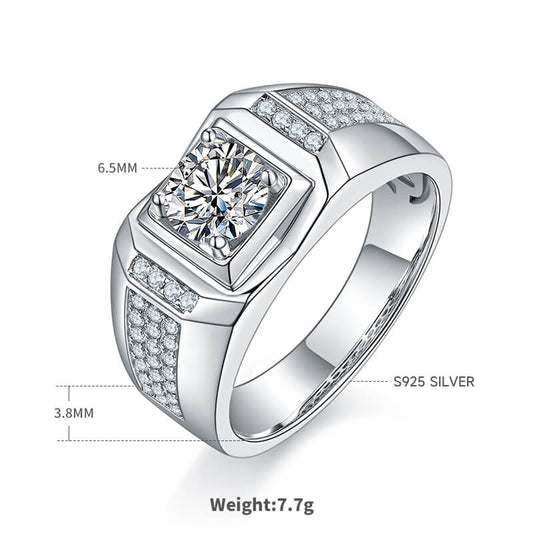 925 Silver Moissanite Men's Engagement Ring 1ct -JM0022