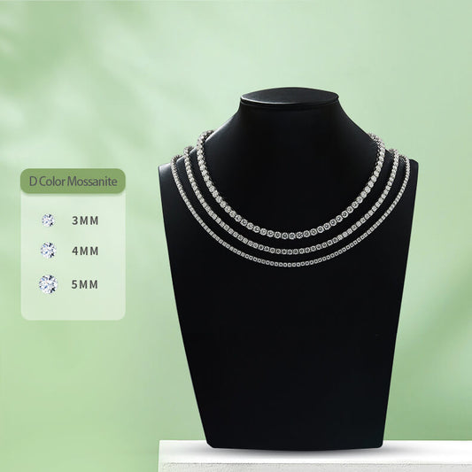3mm 4mm 5mm round cut bull head moissanite tennis necklace