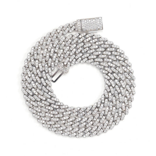 6mm moissanite cuban necklace 1row 3 stones