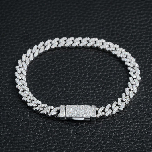 6mm moissanite cuban bracelet 1row 3 stones