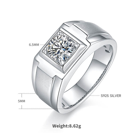 925 Silver Moissanite Men Wedding Ring 1ct -JM0013