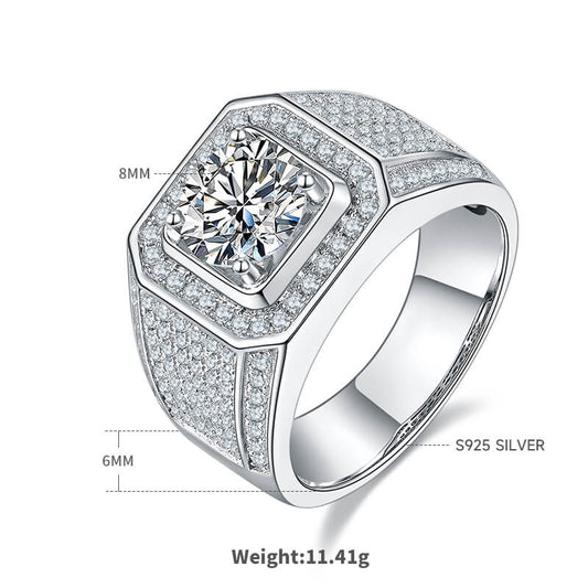 925 Silver Moissanite Men Wedding Ring With Tiny Diamonds 1ct 2ct 3ct -JM0012