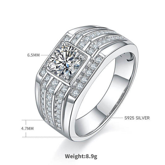 925 Silver Moissanite Men's Wedding Ring 1ct -JM0020