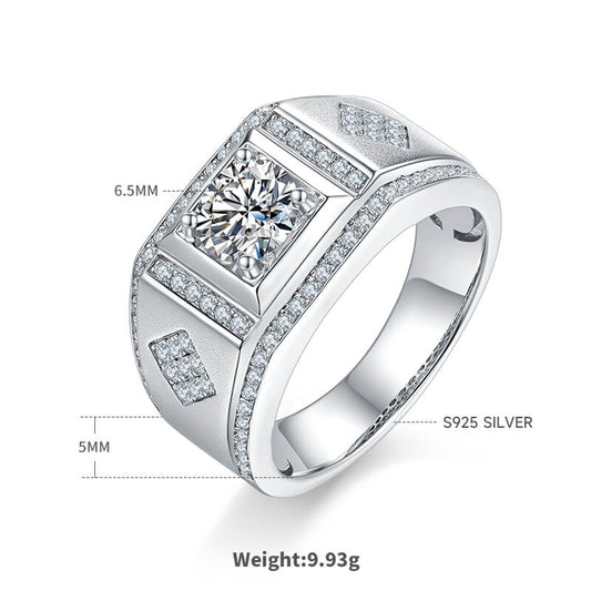925 Silver Moissanite Men's Wedding Ring Office Ring -JM0018