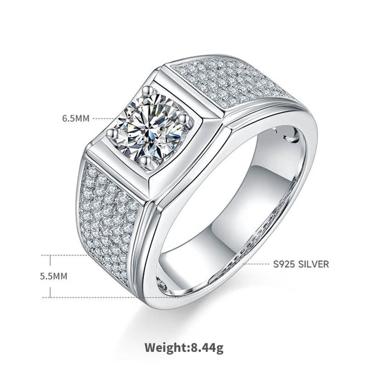 925 Silver VVS Moissanite Men Wedding Ring 1ct with Tiny Diamonds  -JM0014