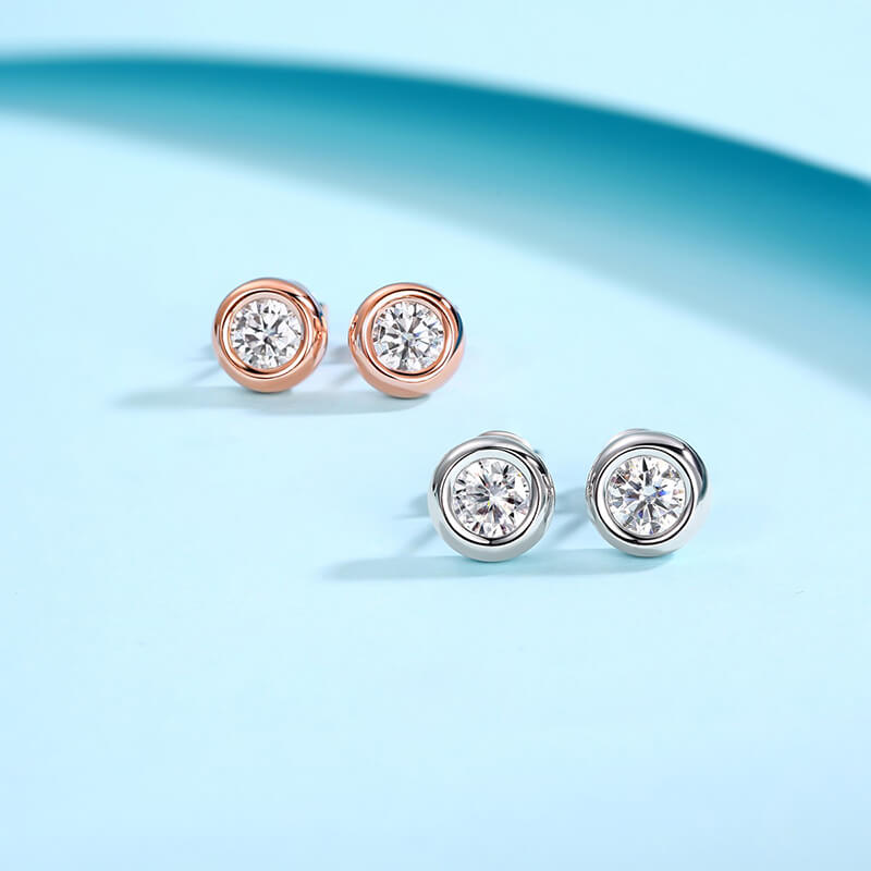 Bubble Design Round Moissanite Stud Earring Silver Rose Gold Color