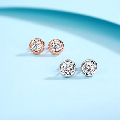 Bubble Design Round Moissanite Stud Earring Silver Rose Gold Color