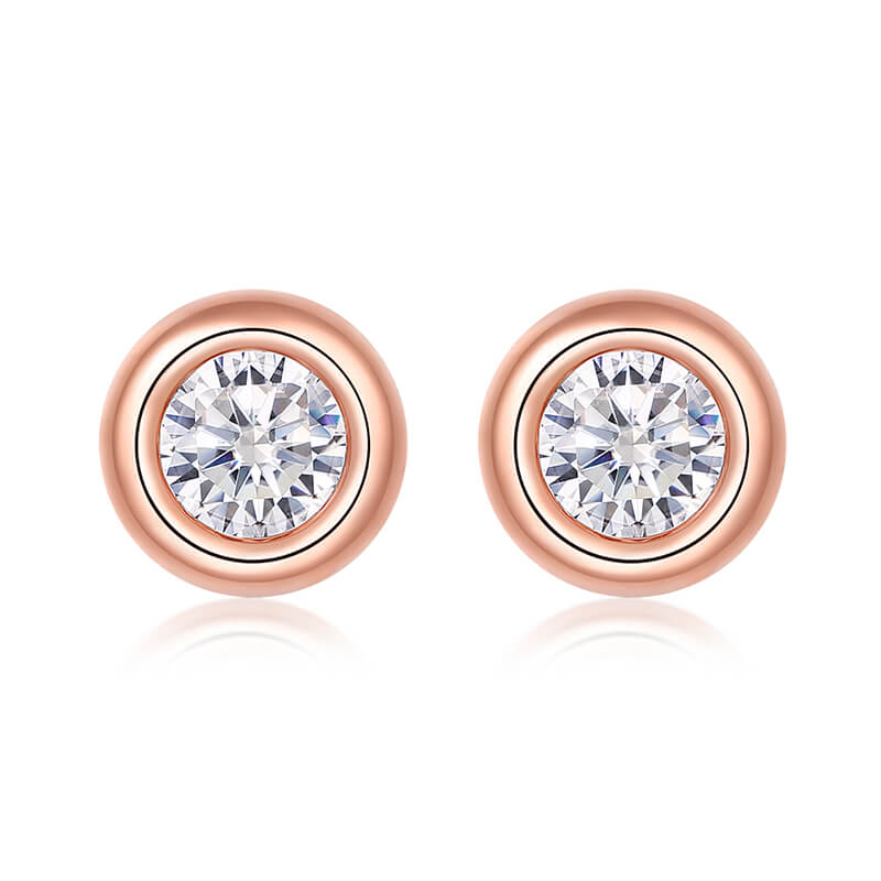 Bubble Design Round Moissanite Stud Earring Silver Rose Gold Color