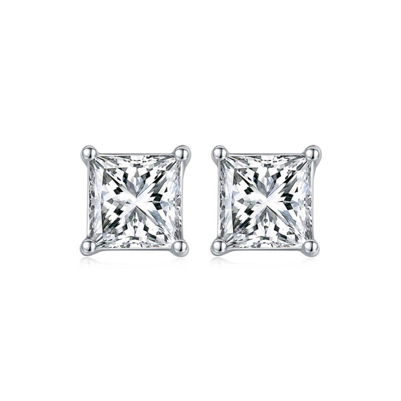 Classic Square Shape Princess Cut Moissanite Stud Earring