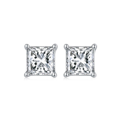 Classic Square Shape Princess Cut Moissanite Stud Earring