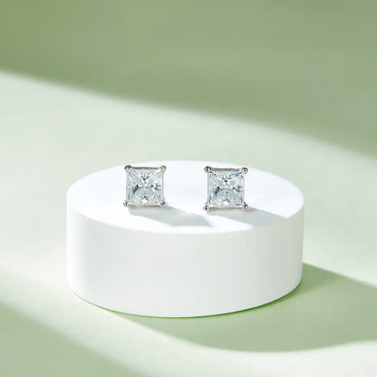 Classic Square Shape Princess Cut Moissanite Stud Earring