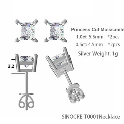 Classic Square Shape Princess Cut Moissanite Stud Earring