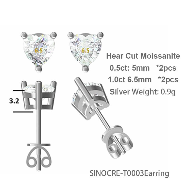 Classic Heart Shape Heart Cut Moissanite Stud Earring