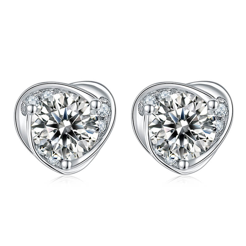 Classic Heart Shape Moissanite Stud Earring with Tiny Diamond Around