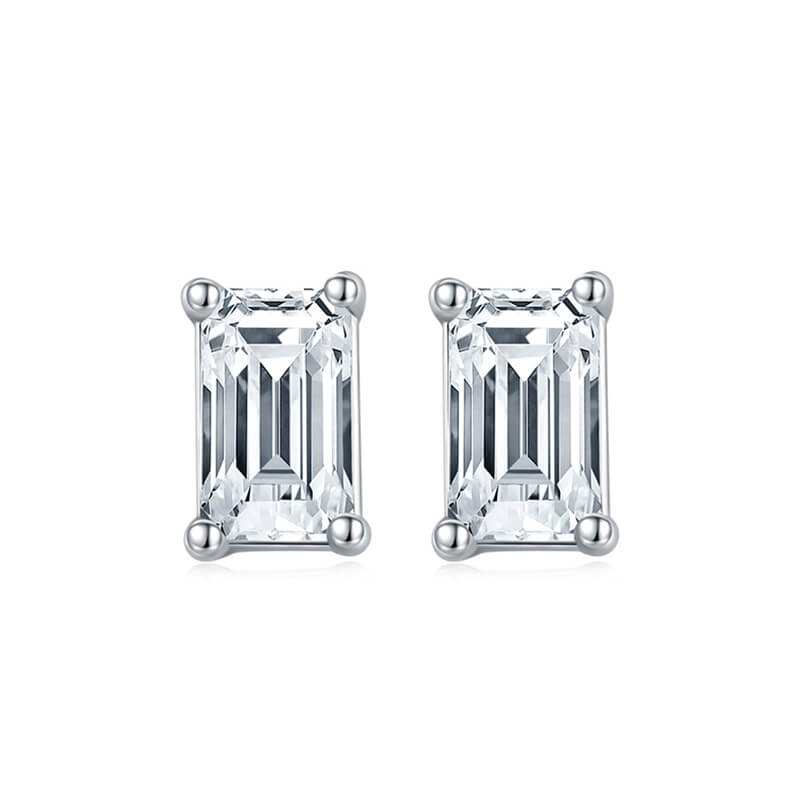 Classic Rectangle Shape Emerald Cut Moissanite Stud Earring