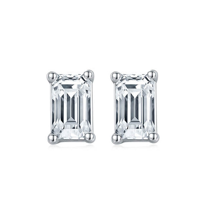 Classic Rectangle Shape Emerald Cut Moissanite Stud Earring