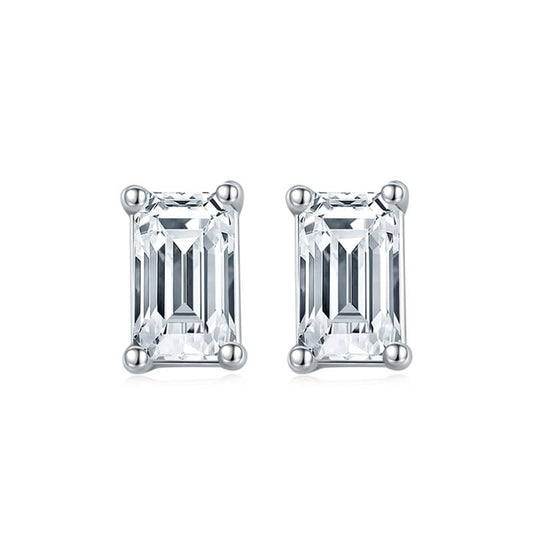 Classic Rectangle Shape Emerald Cut Moissanite Stud Earring