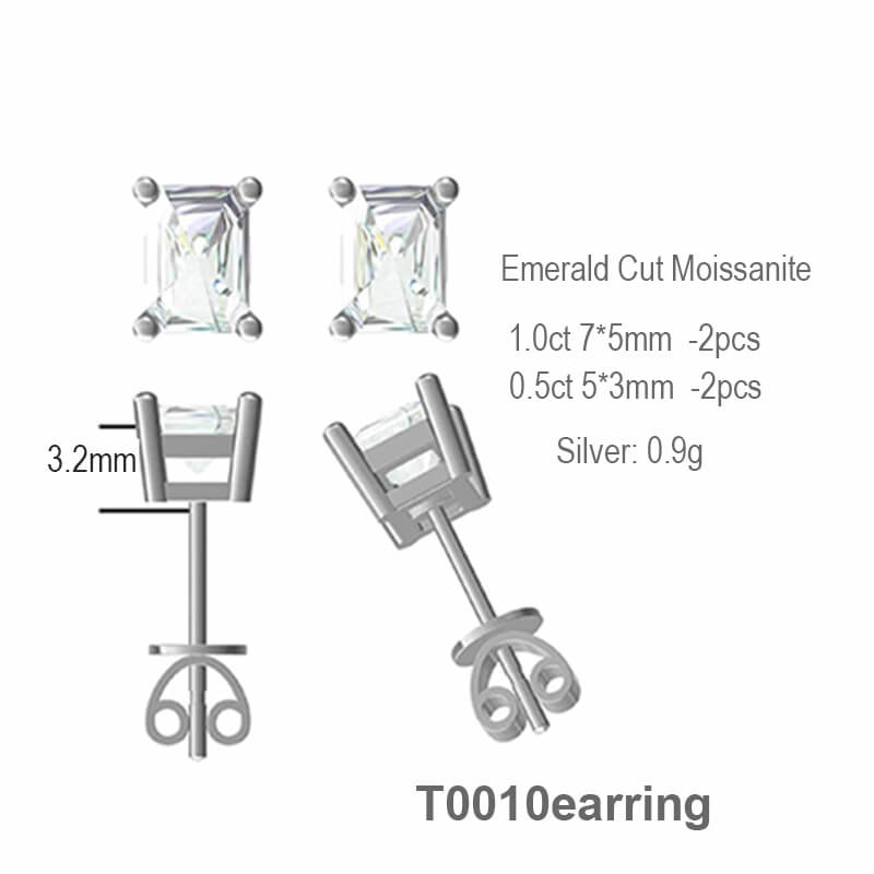 Classic Rectangle Shape Emerald Cut Moissanite Stud Earring