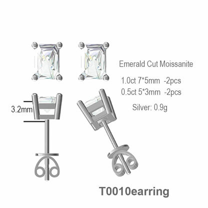 Classic Rectangle Shape Emerald Cut Moissanite Stud Earring