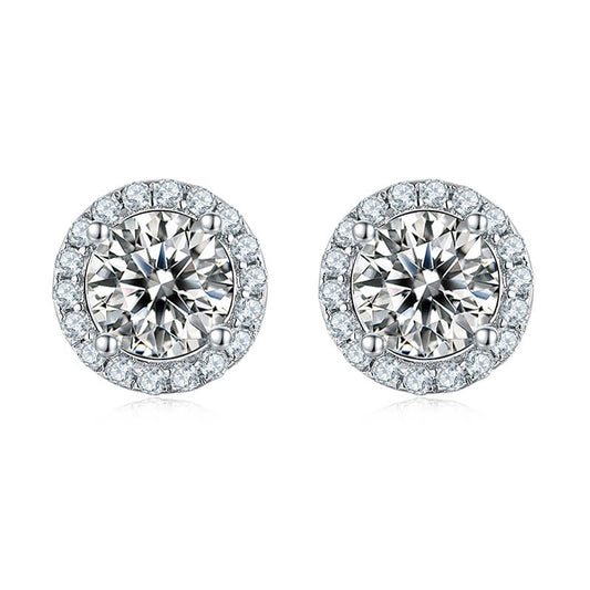 Classic Round Moissanite Stud Earring with Tiny Diamond Around