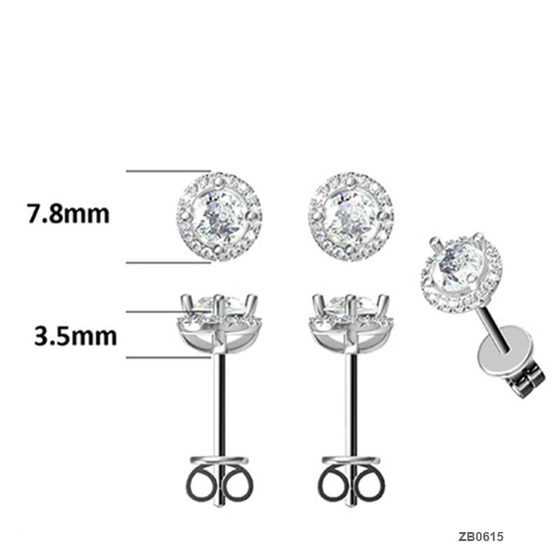 Classic Round Moissanite Stud Earring with Tiny Diamond Around