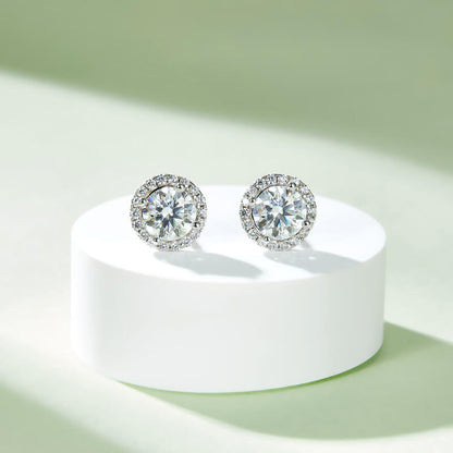 Classic Round Moissanite Stud Earring with Tiny Diamond Around