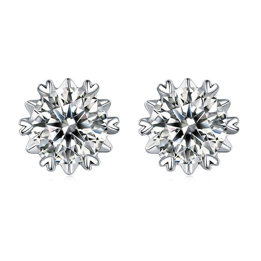 Classic Snowflake Design Round Cut Moissanite Stud Earring