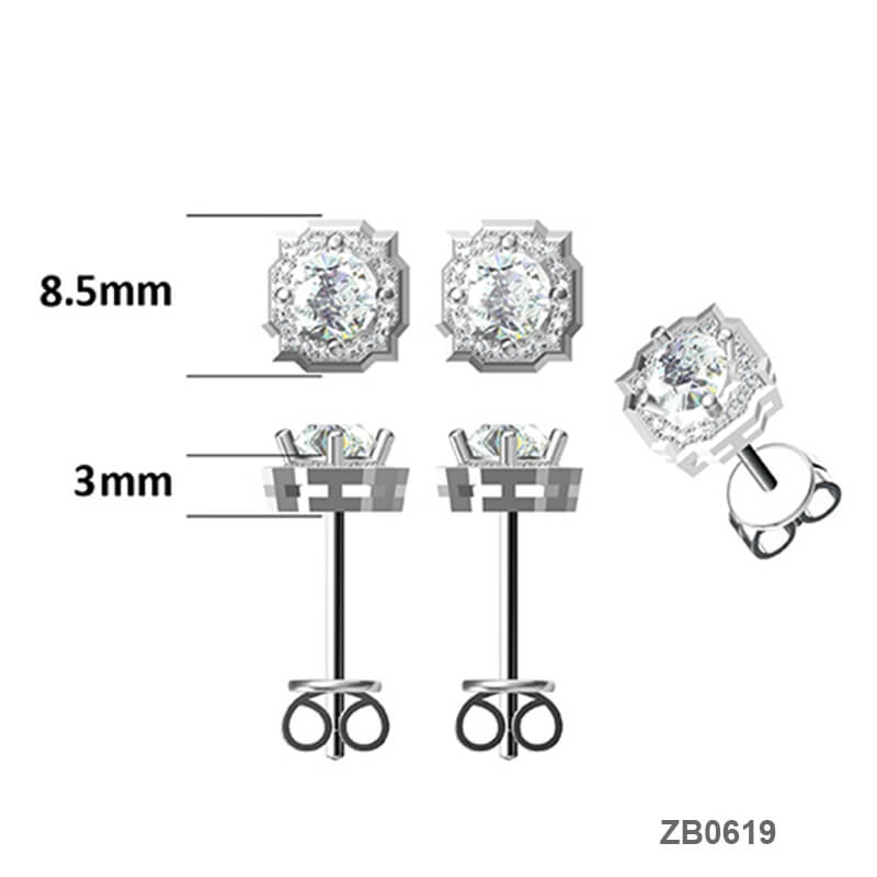 Classic Square Shape Moissanite Stud Earring with Tiny Diamond Around