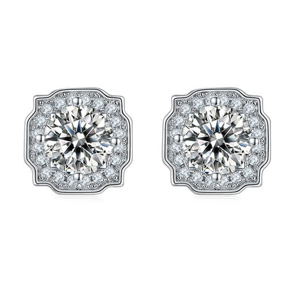 Classic Square Shape Moissanite Stud Earring with Tiny Diamond Around