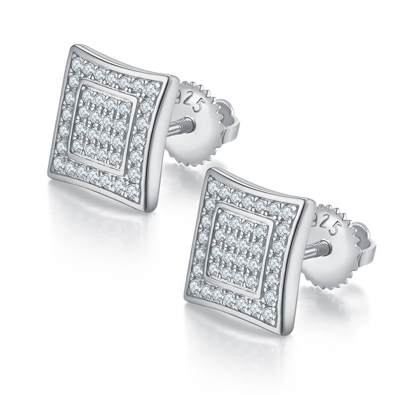 Dual-ring Square Shape Moissanite Stud Earring