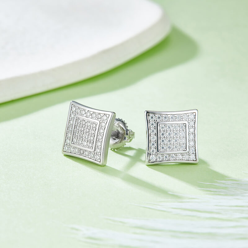 Dual-ring Square Shape Moissanite Stud Earring