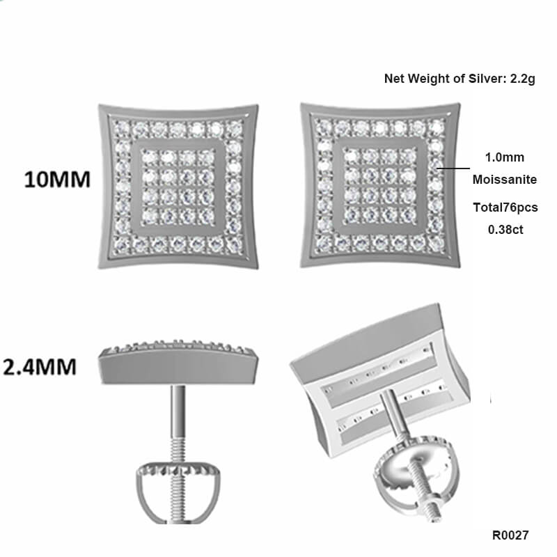 Dual-ring Square Shape Moissanite Stud Earring