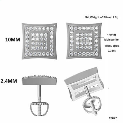 Dual-ring Square Shape Moissanite Stud Earring