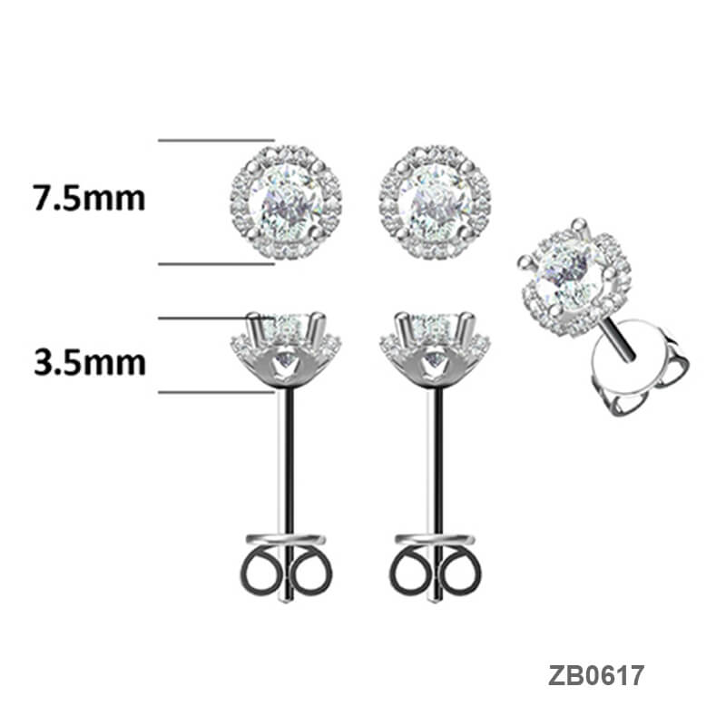 Fashion Round Moissanite Stud Earring with Tiny Diamond Around