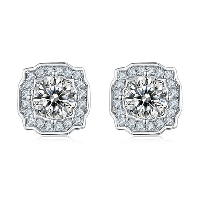 Fashion Square Shape Moissanite Stud Earring with Tiny Diamond Around