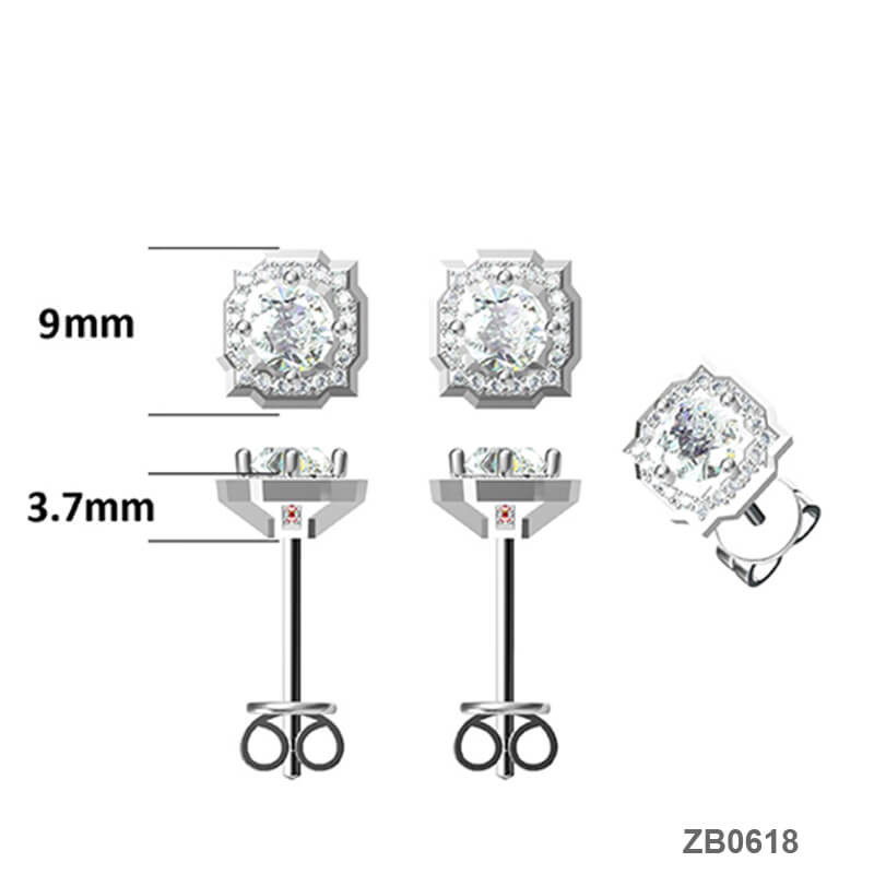 Fashion Square Shape Moissanite Stud Earring with Tiny Diamond Around