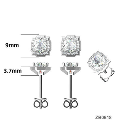 Fashion Square Shape Moissanite Stud Earring with Tiny Diamond Around