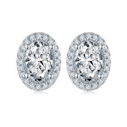 Fine Egg Shape Oval Cut Moissanite Stud Earring with layer Tiny Diamonds Around