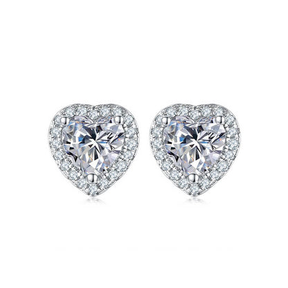 Fine Heart Shape Heart Cut Moissanite Stud Earring with layer Tiny Diamonds Around