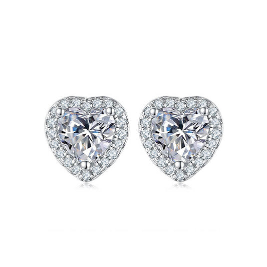 Fine Heart Shape Heart Cut Moissanite Stud Earring with layer Tiny Diamonds Around