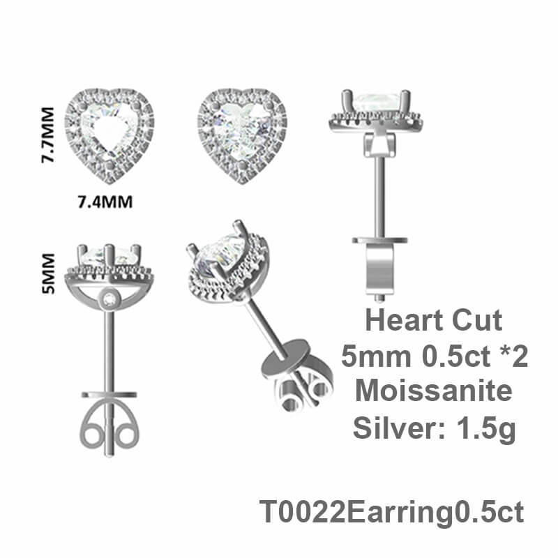 Fine Heart Shape Heart Cut Moissanite Stud Earring with layer Tiny Diamonds Around