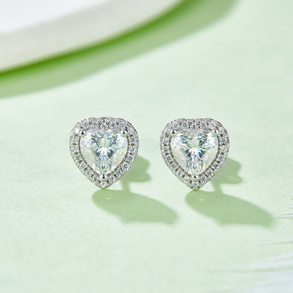 Fine Heart Shape Heart Cut Moissanite Stud Earring with layer Tiny Diamonds Around