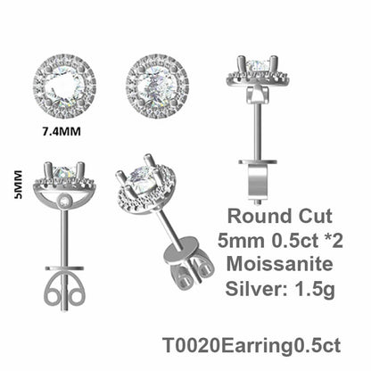 Fine Round Shape Round Cut Moissanite Stud Earring with layer Tiny Diamonds Around